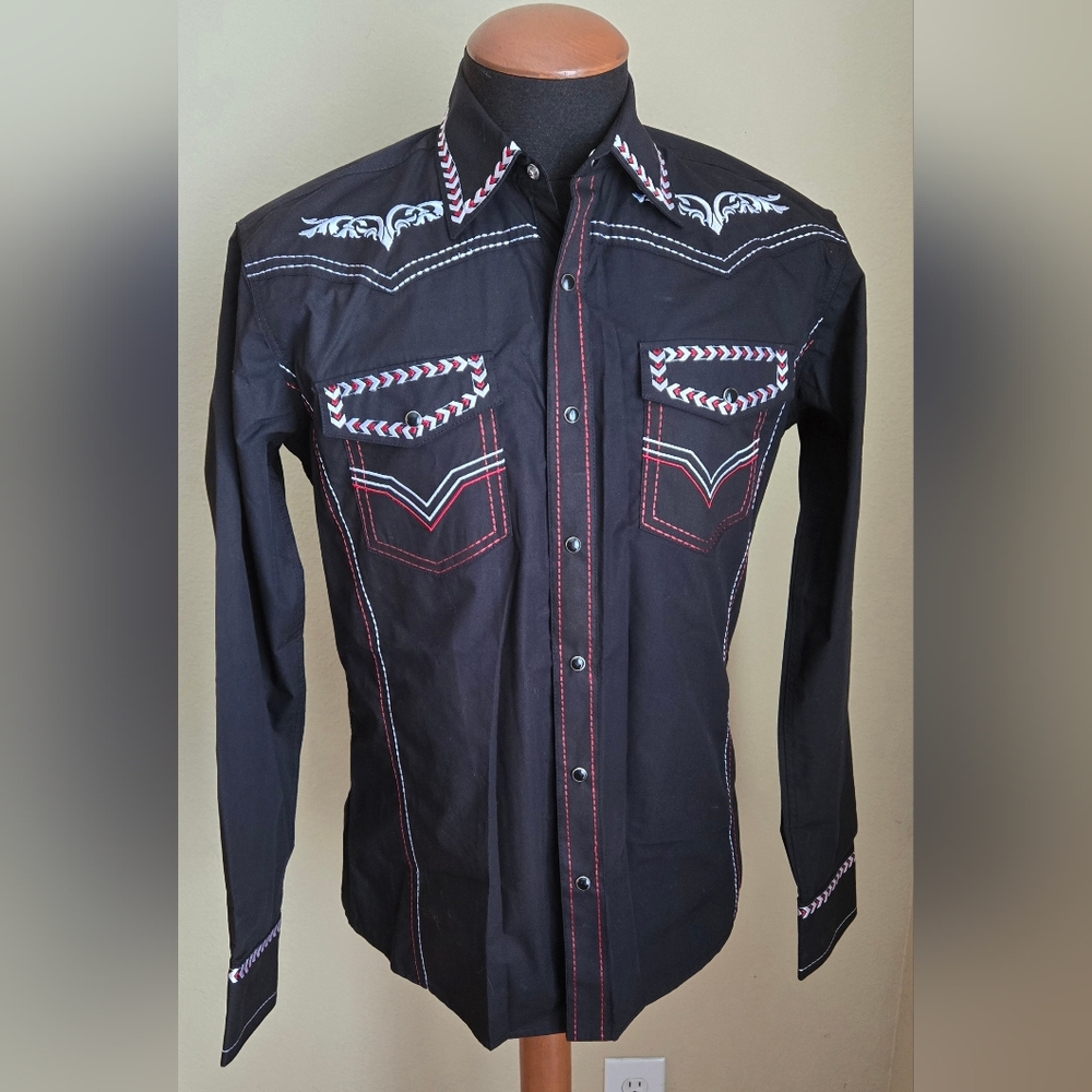 Ace of Diamond Shirt Black Western Embroidered Men's Sz Small NWOT